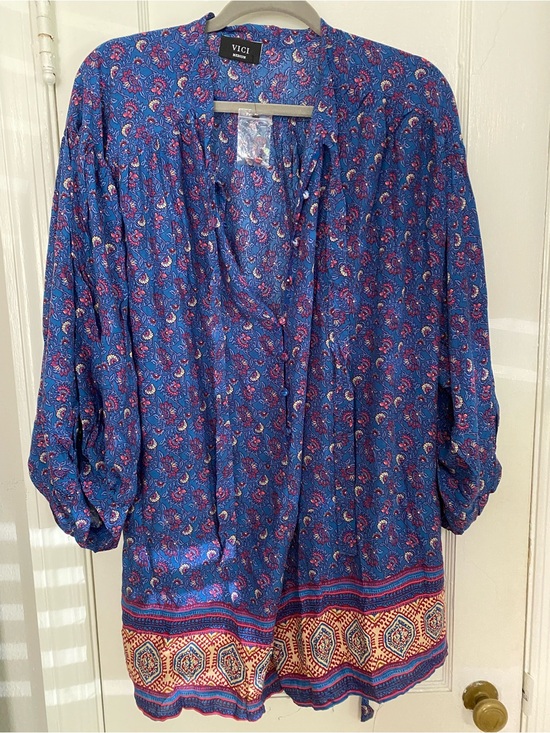 Vici Pants - VICI Blue and Pink Paisley Border-Trim Romper